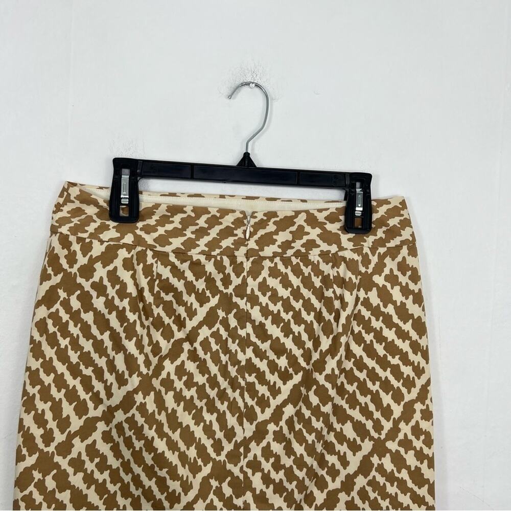 J. Crew Cream & Tan Knee Length Pencil Cow Blot Print Career Skirt Size 6 - Picture 6 of 10